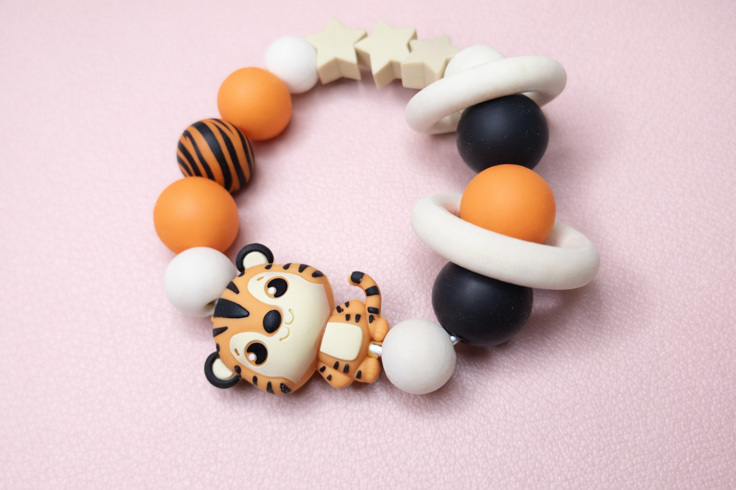 Golden Tiger Pacifier Clip & Sensory Ring