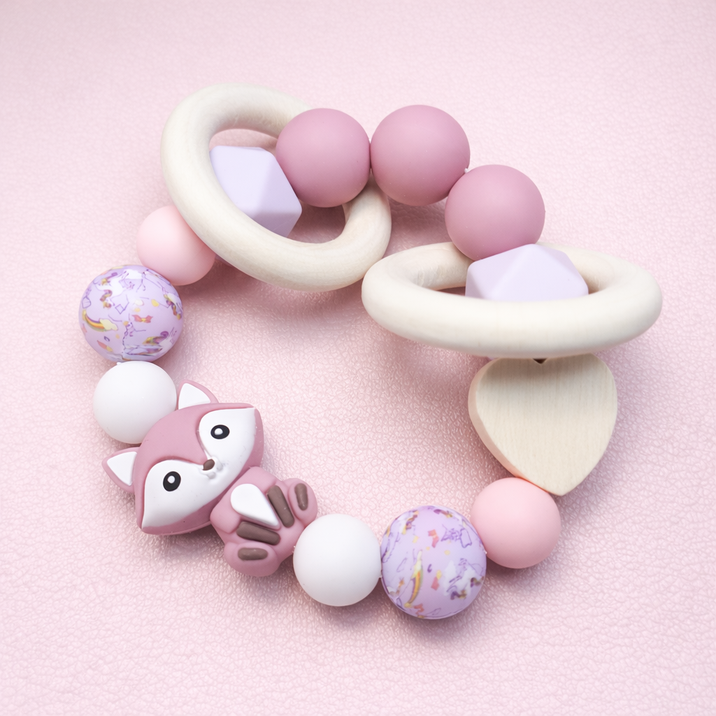 Blush Fox Pacifier Clip & Sensory Ring