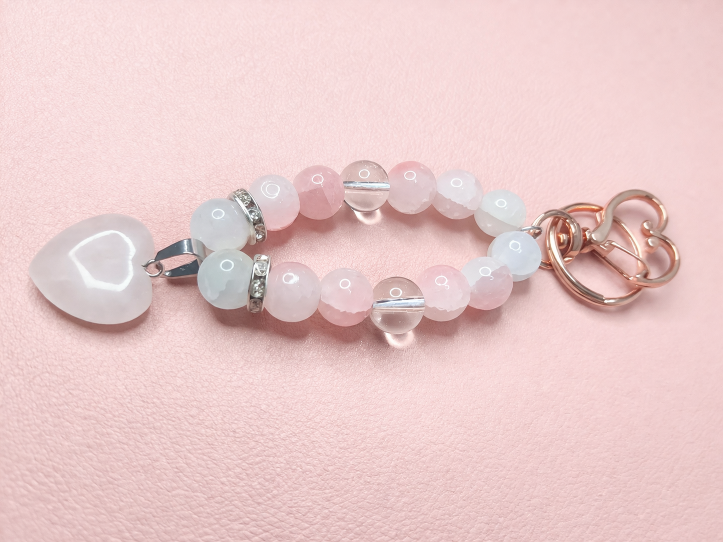 Cloud Rose Quartz Keychain