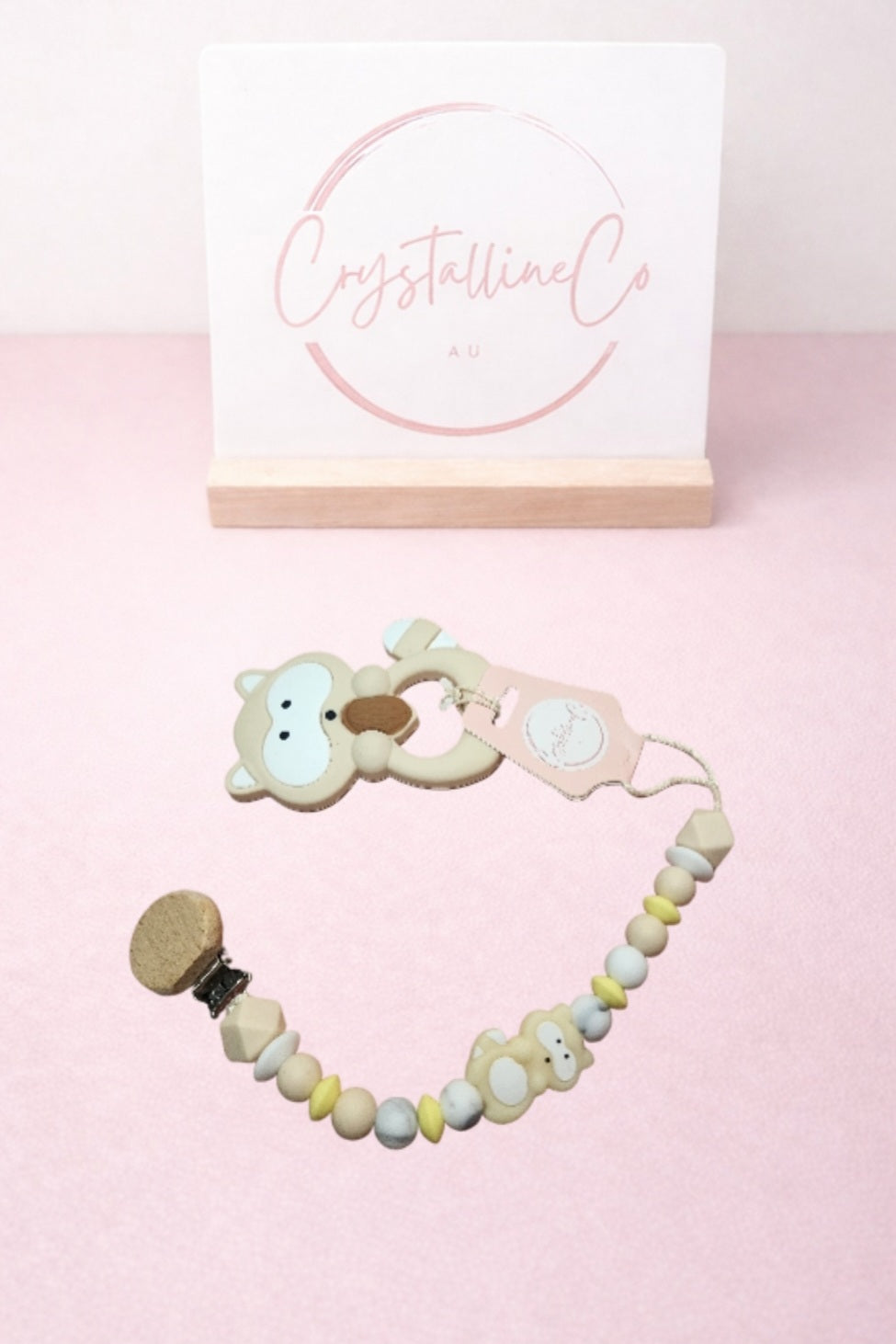 Cinnamon Squirrel Pacifier Clip & Sensory Piece