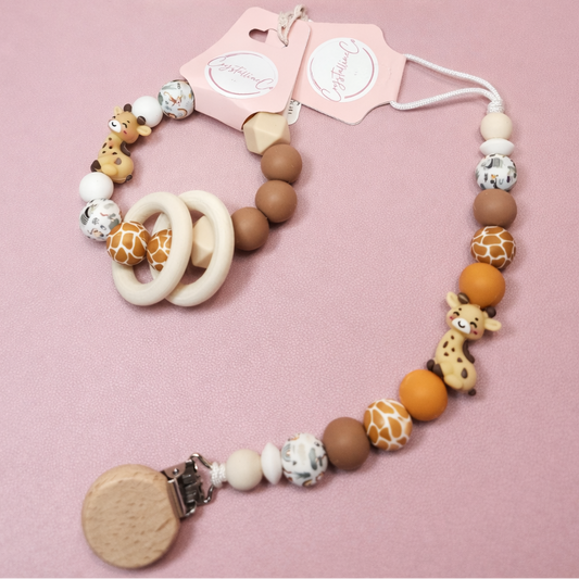 Willow Giraffe Pacifier Clip & Sensory Ring