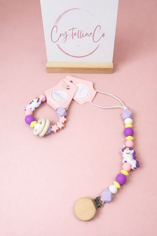 Dream Unicorn Pacifier Clip & Sensory Ring