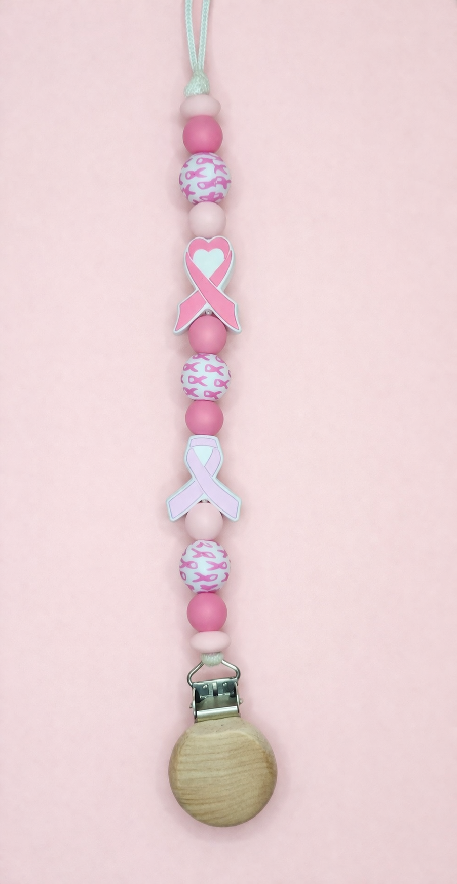 Pink Hope Pacifier Clip & Sensory Piece