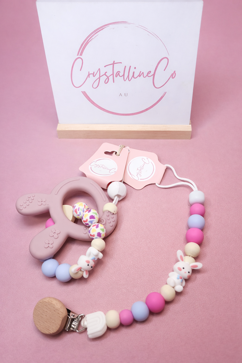Sweet Bunny Pacifier Clip & Sensory Piece