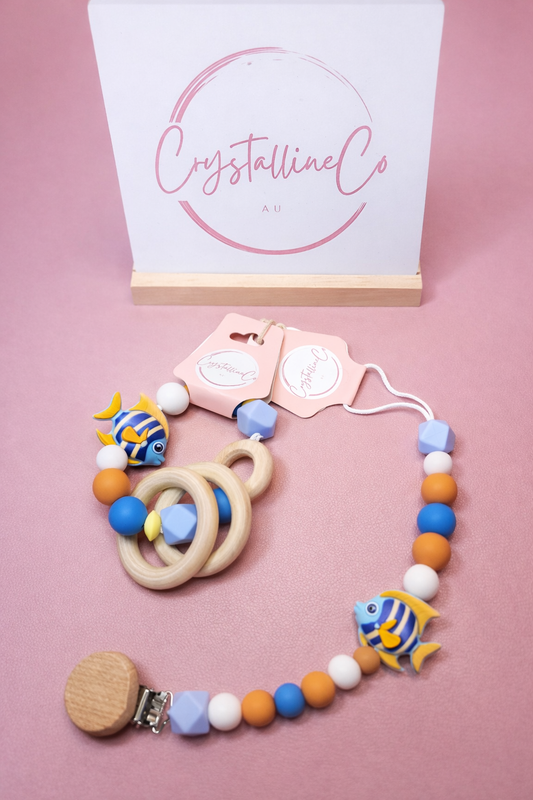 Ocean Mist Fish Pacifier Clip & Sensory Ring