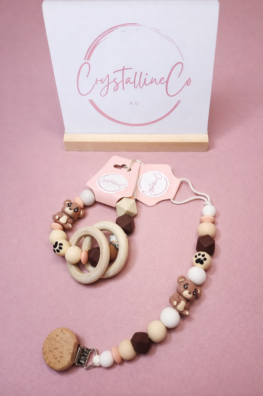 Honey Bear Pacifier Clip & Sensory Ring