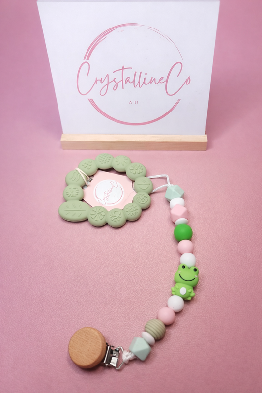 Blossom Frog  Pacifier Clip & Sensory Ring