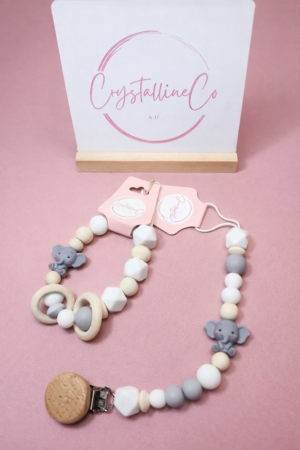 Cloud Elephant Pacifier Clip & Sensory Ring