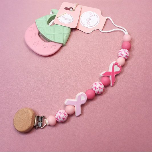 Pink Hope Pacifier Clip & Sensory Piece