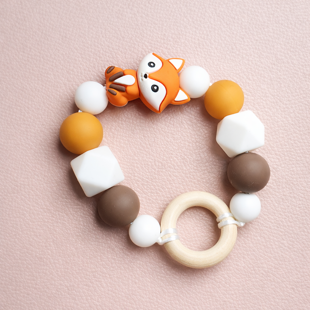 Amber Fox Pacifier Clip & Sensory Ring
