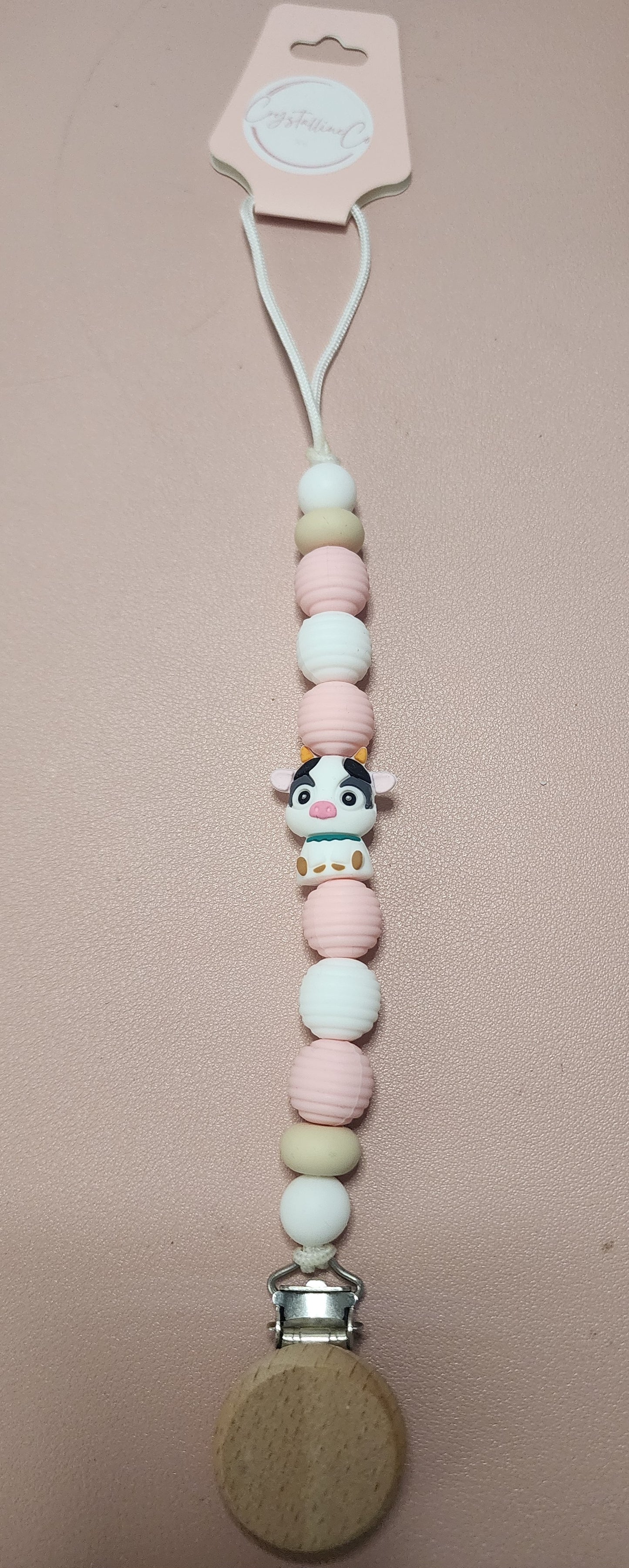 Strawberry MooMoo Pacifier Clip