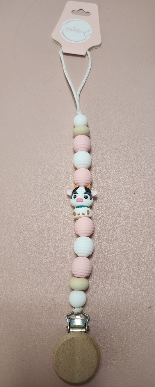 Strawberry MooMoo Pacifier Clip