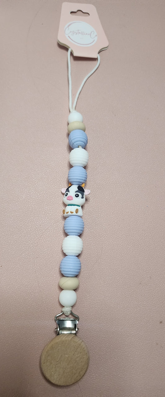 Blueberry MooMoo Pacifier Clip