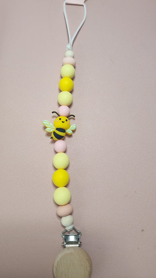 Pastel Bee Pacifier Clip
